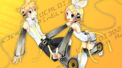 Yellow headphones blue eyes vocaloid kagamine len kagamine rin 