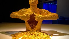 Yellow Men light Bricks shadows sculptures artwork Legos ripped 