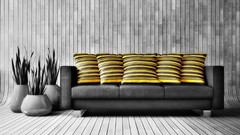 Yellow pillows couch selective coloring