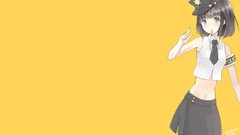 Yellow police skirts blue eyes brunettes short hair