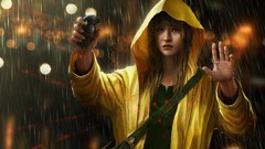 Yellow rain woman brunettes Grenades artwork