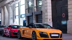 Yellow red cars vehicles Audi R8 V8 Audi R8 GT Spyder