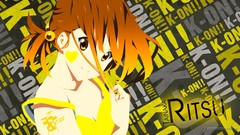 Yellow smiling anime girls brunettes short hair k - on tainaka 