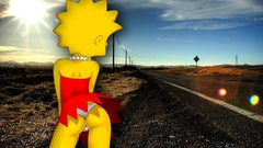 Yellow sun back The Simpsons cartoons roads flare Lisa Simpson 