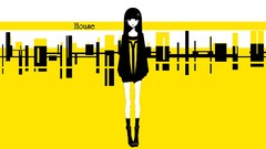 Yellow text socks Shorts jackets long hair anime girls boots 