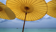 Yellow umbrella beach summer