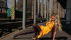 Yellow woman lingerie train stations