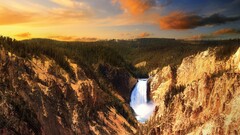 Yellowstone National Park landscape waterfall USA nature sky
