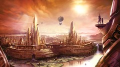 Zeppelin vehicles cityscapes artwork futuristic