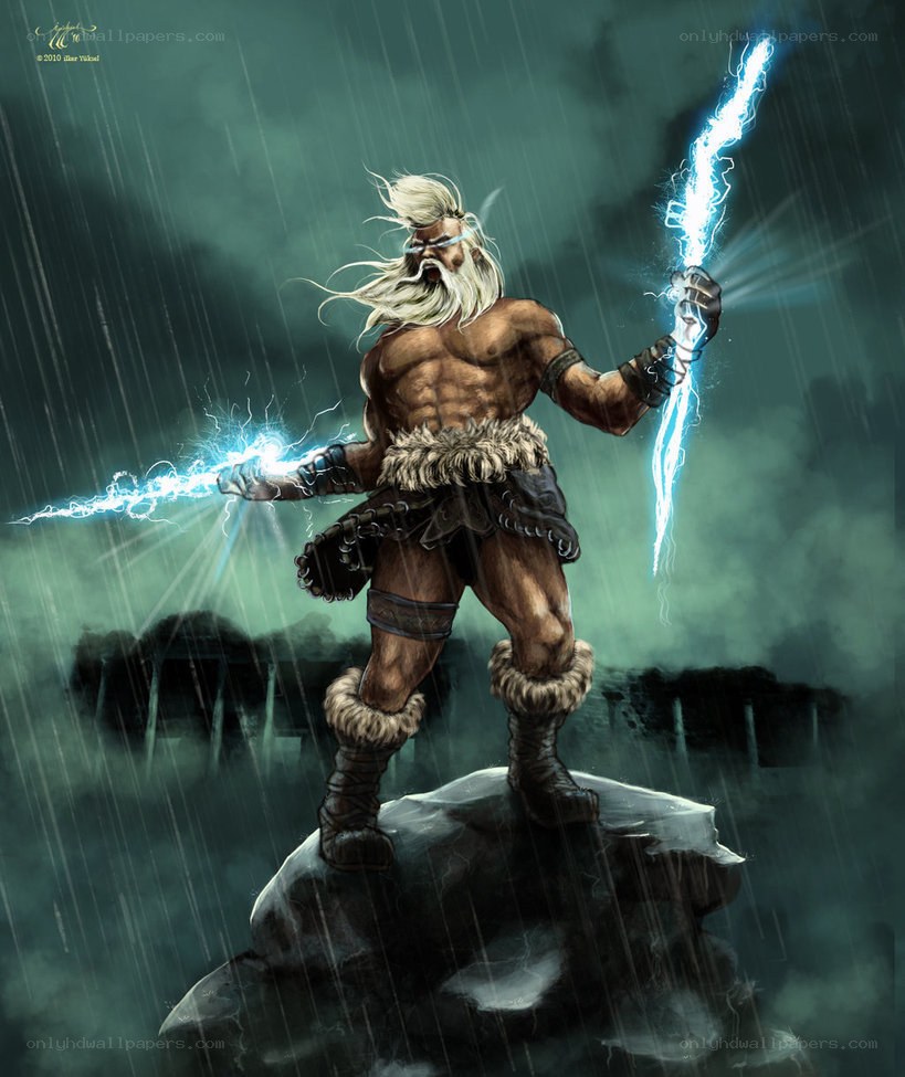 Thunder god wields lightning