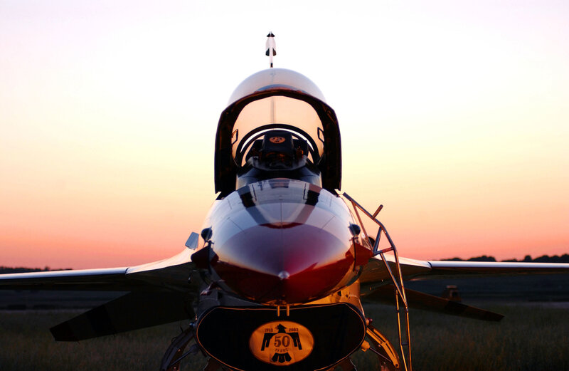 Thunderbird jet at sunset