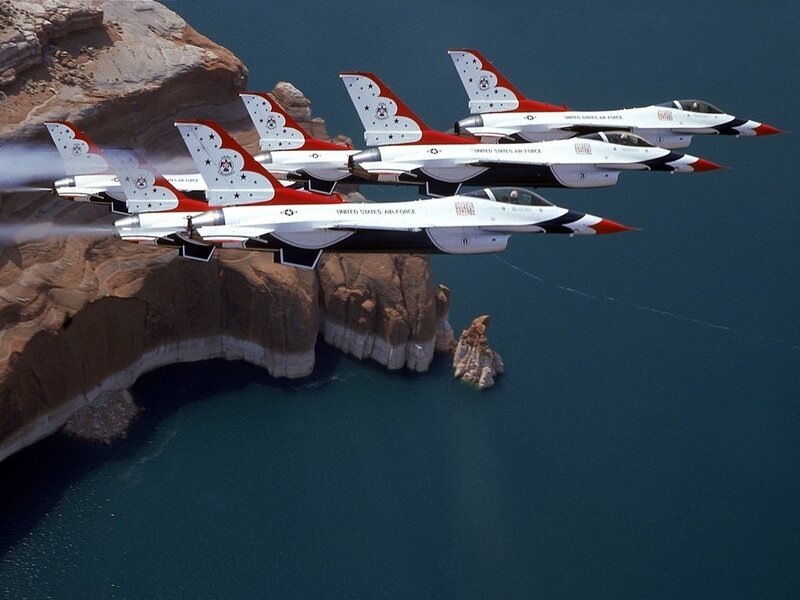 Thunderbirds Jets in Formation — White, Dramatic, Afternoon, Photograph