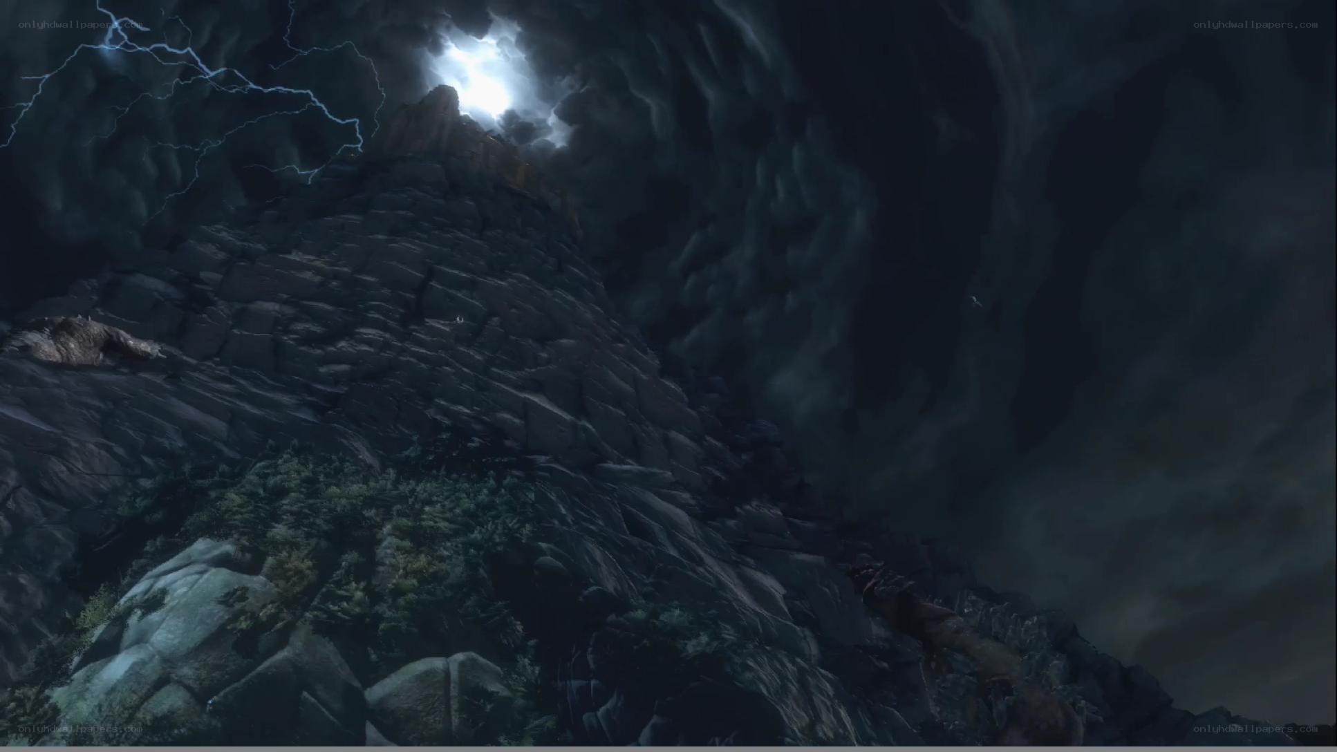 Thunderstorm on a rocky cliff