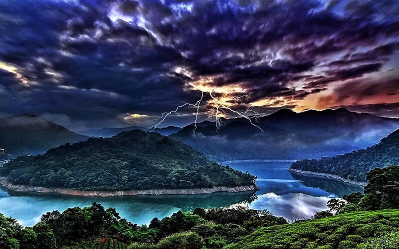 Thunderstorm over a mountain lake