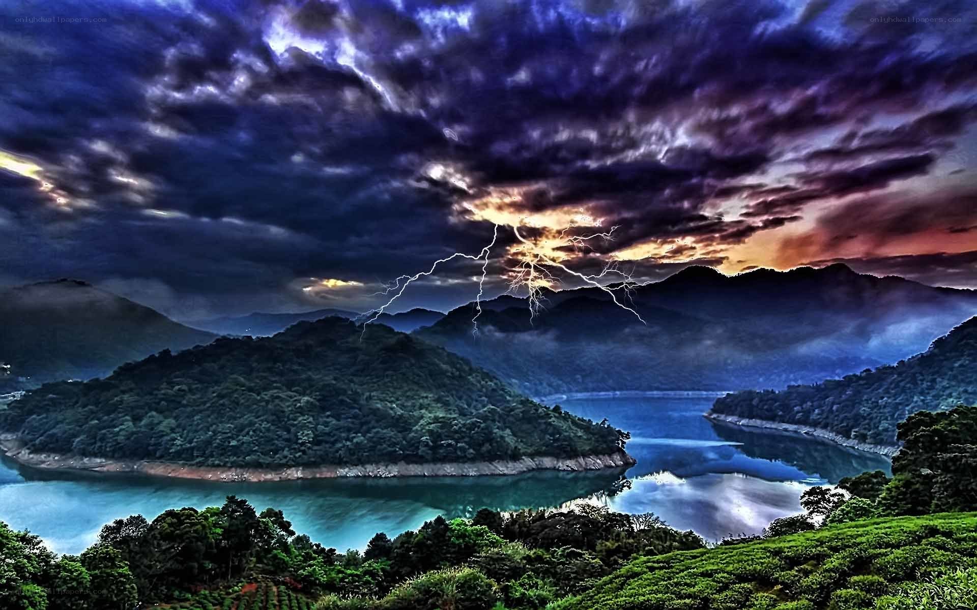 Thunderstorm over a mountain lake