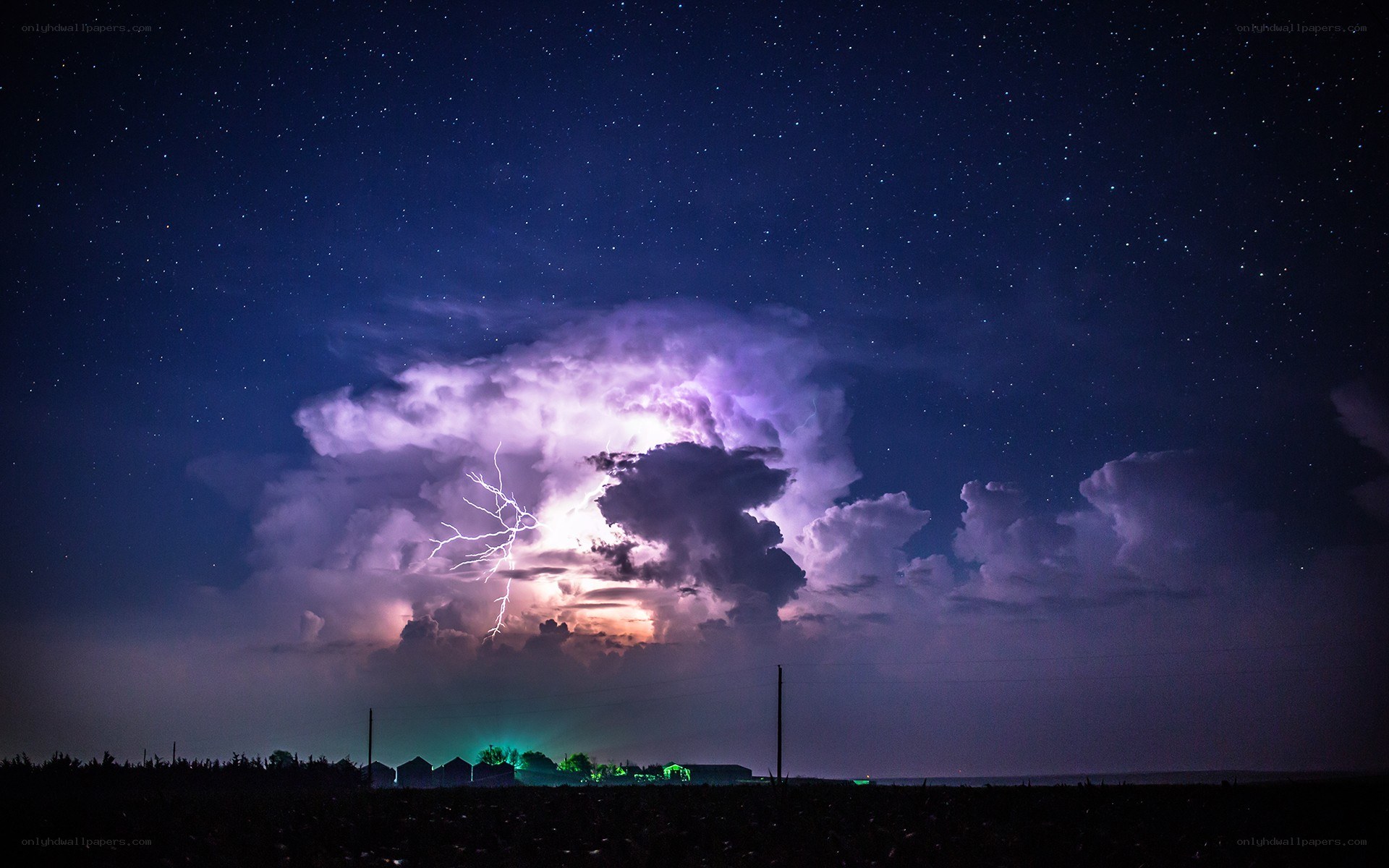 Thunderstorm over a rural landscape