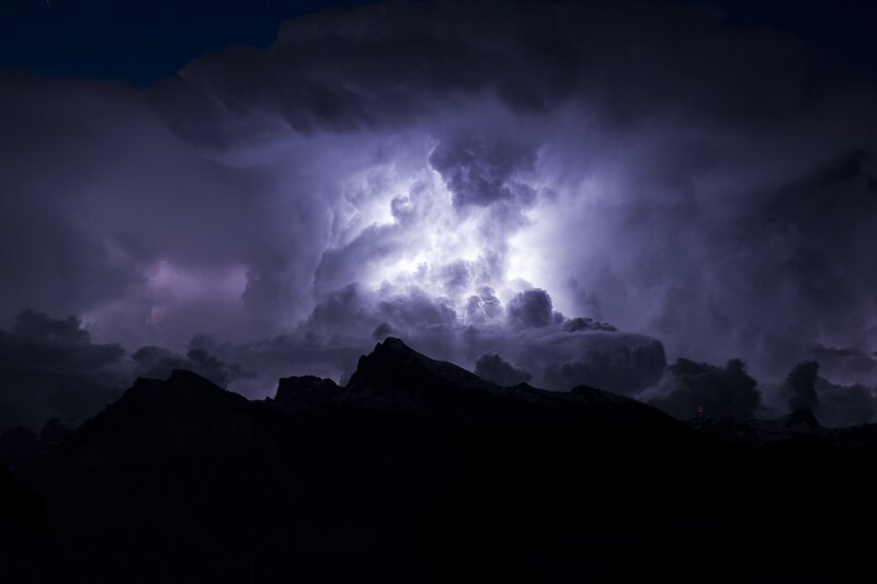 Thunderstorm over mountain peaks