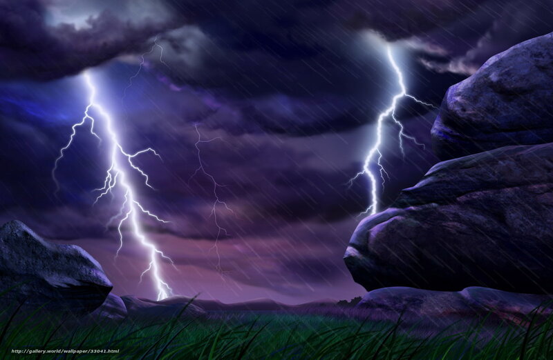 Thunderstorm over rocky landscape