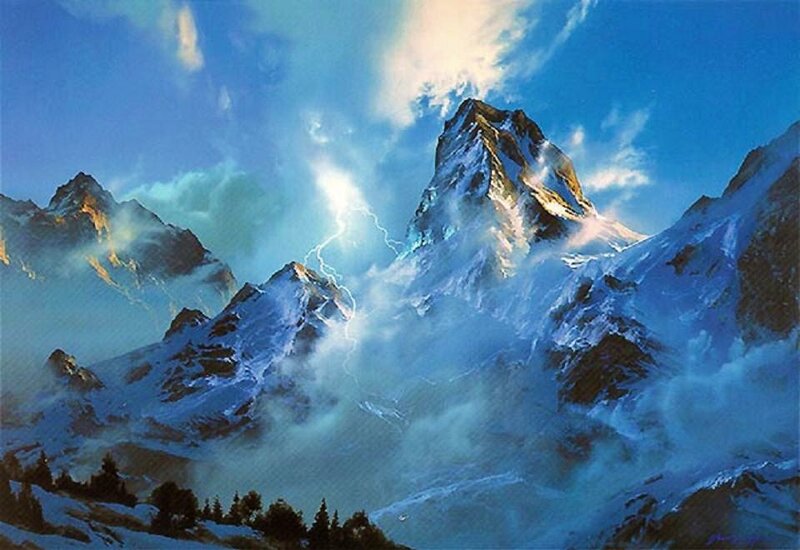Thunderstorm over Snowy Mountains