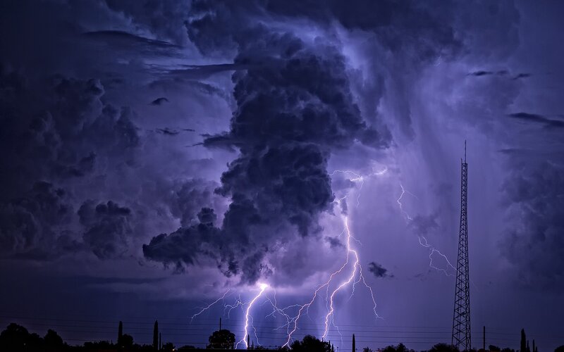 Thunderstorm with lightning strike
