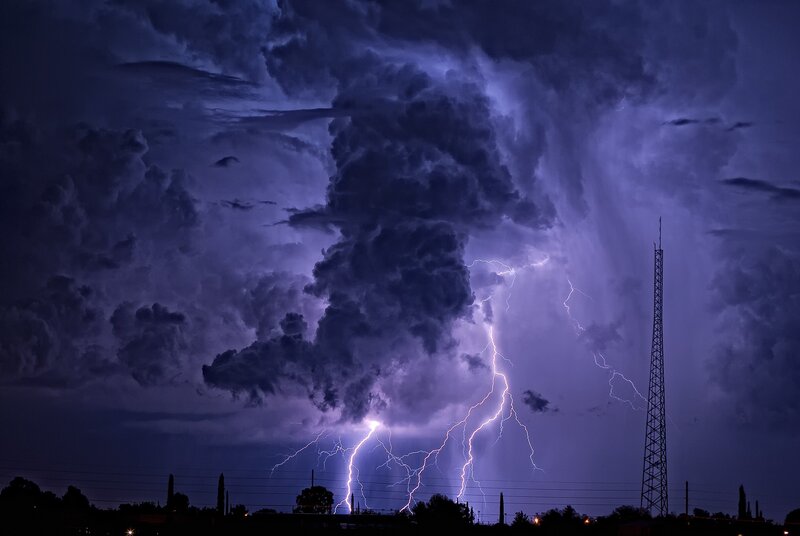 Thunderstorm with lightning strike