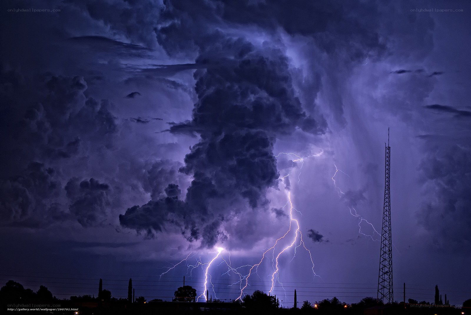 Thunderstorm with lightning strike