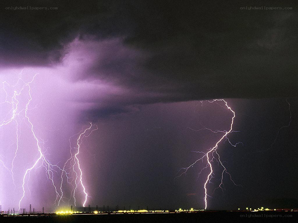 Thunderstorm with lightning strikes
