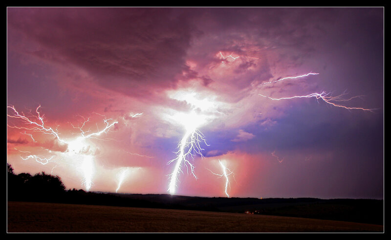 Thunderstorm with lightning strikes