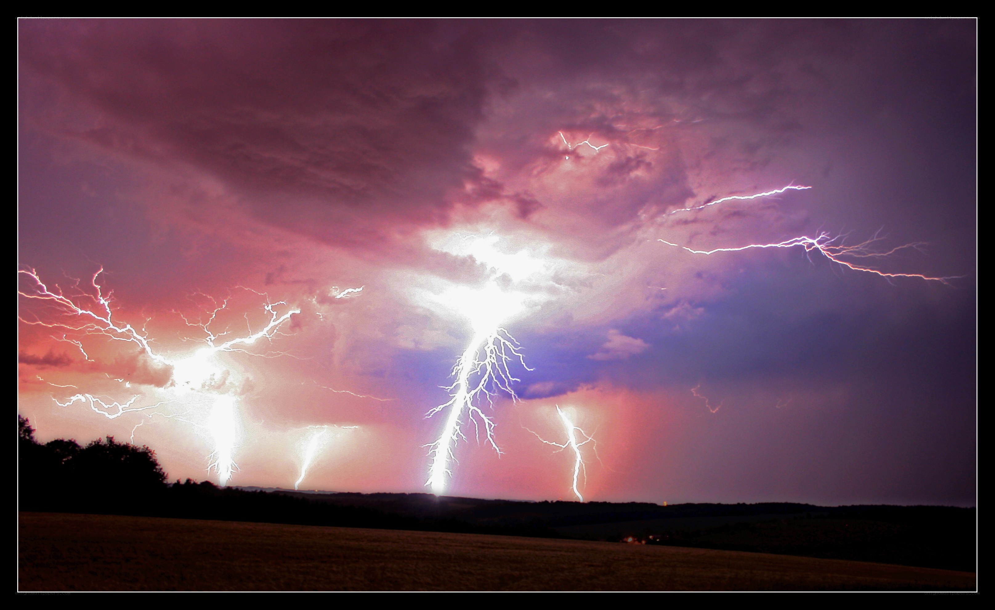 Thunderstorm with lightning strikes