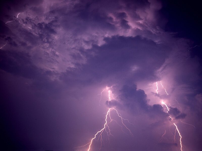 Thunderstorm with lightning strikes