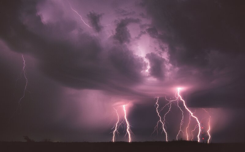 Thunderstorm with lightning strikes