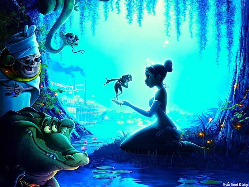 Tiana with Frog and Alligators — Blue