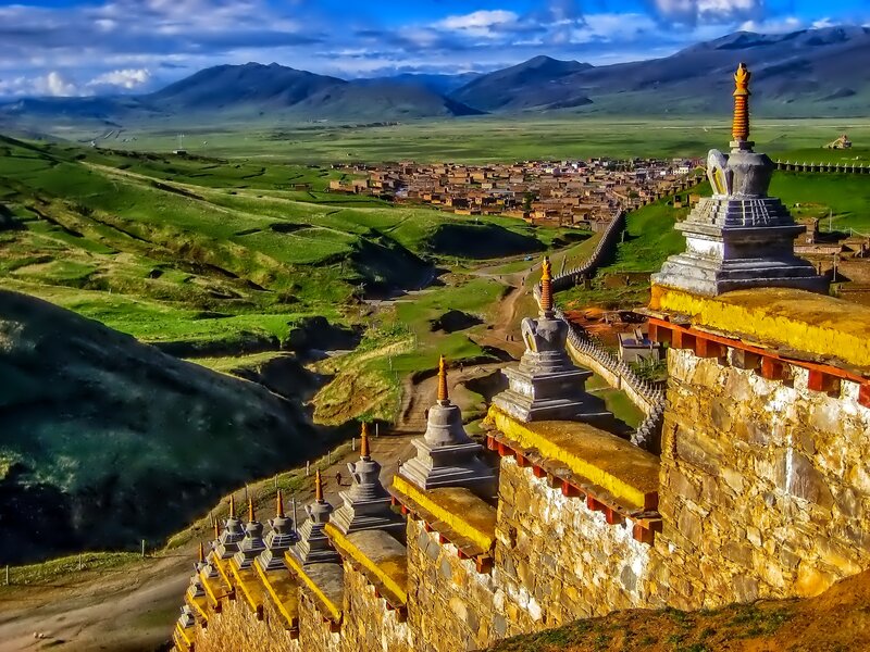Tibetan Stupas and Village