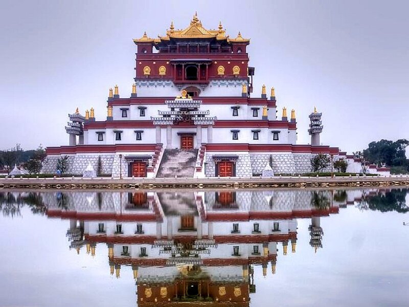 Tibetan temple with reflection