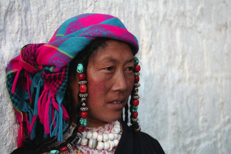 Tibetan woman with traditional jewelry