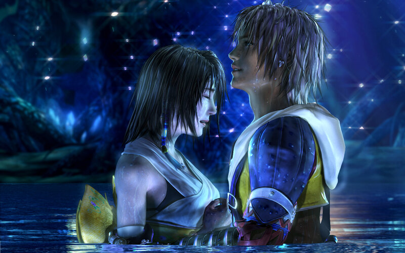Tidus and Yuna in water