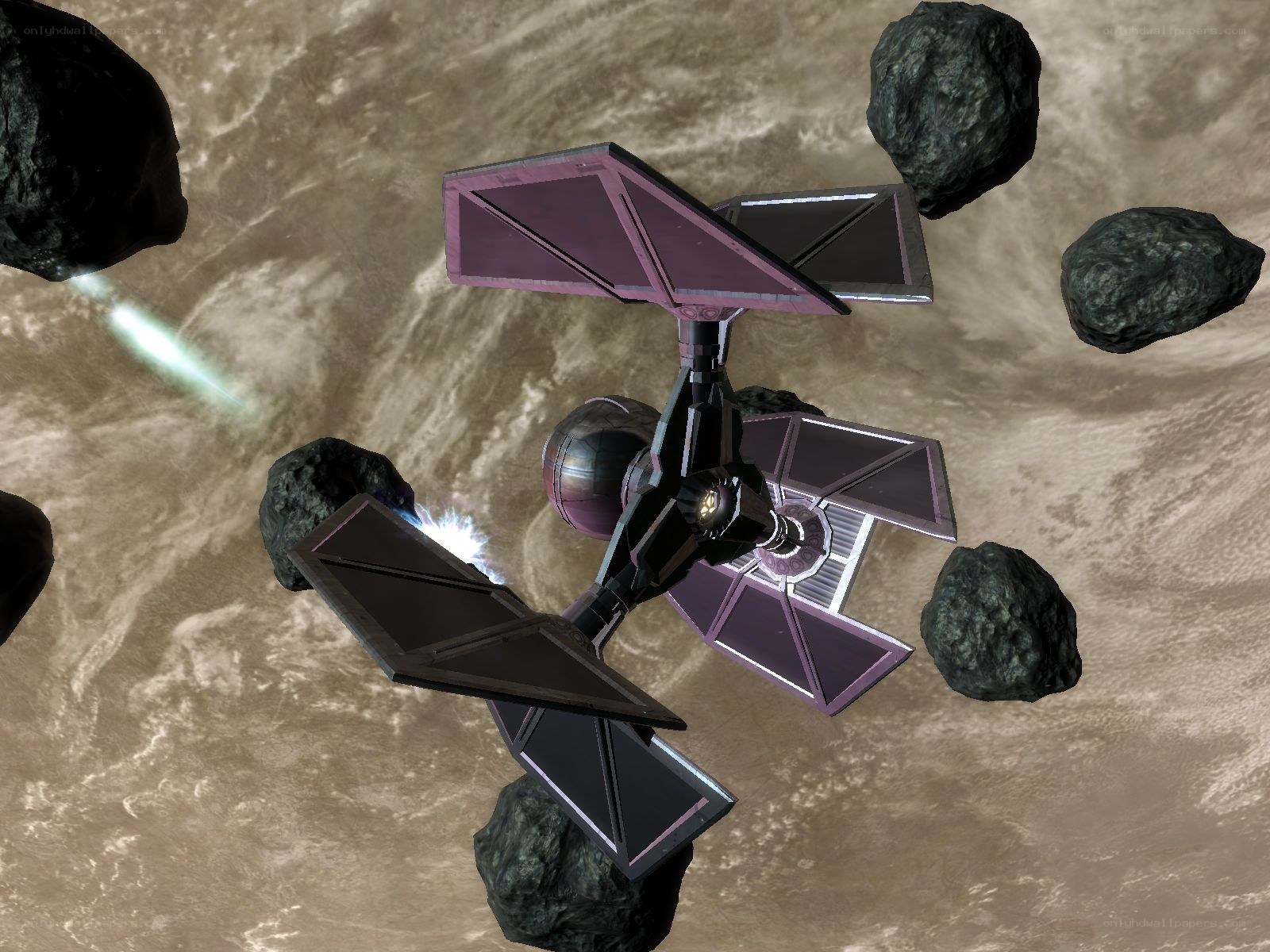 TIE fighter in asteroid field