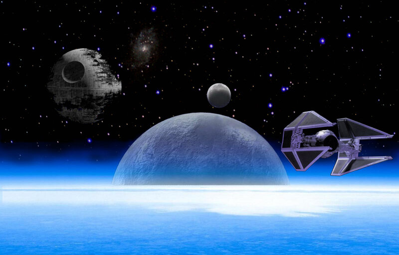 TIE Fighter Near Planet — Blue