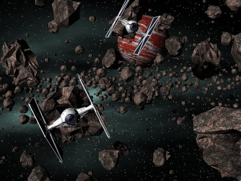 TIE fighters in asteroid field