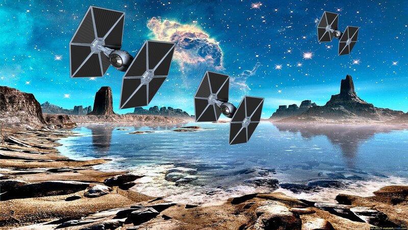 TIE Fighters over Alien Planet — Blue
