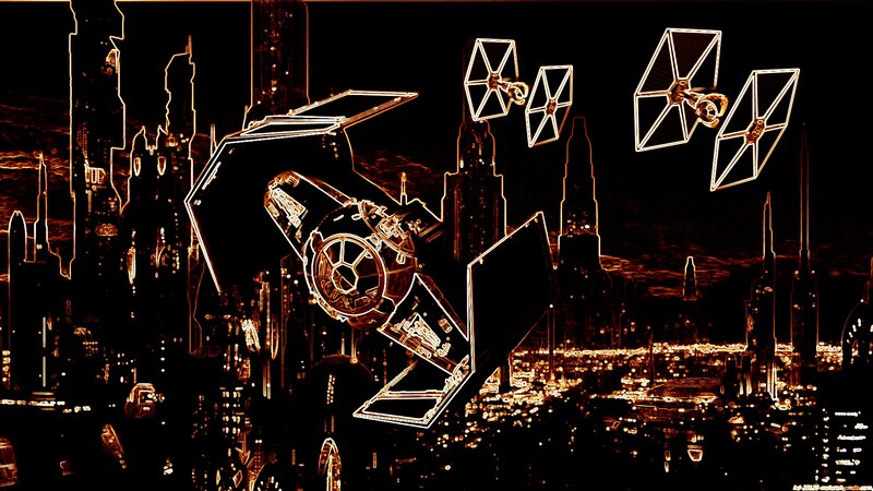 TIE Fighters over City — Black