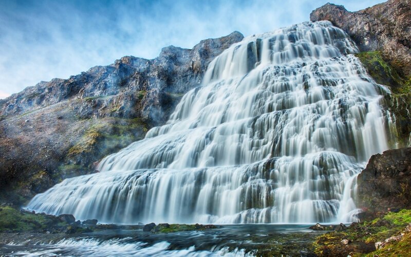 Tiered Waterfall — Blue, Dramatic, Afternoon