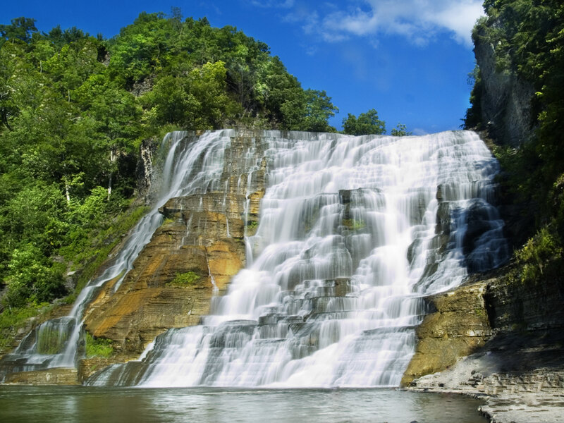 Tiered Waterfall — Blue, Serene, Afternoon, Photograph