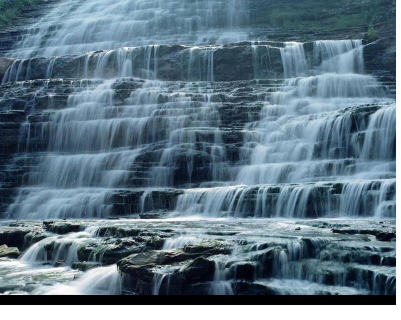 Tiered Waterfall — Blue, Serene, Photograph, Rock