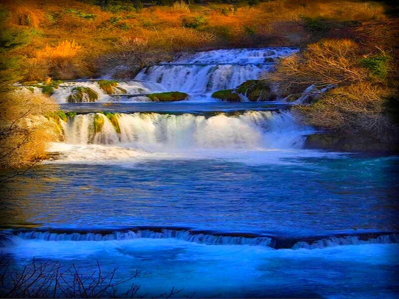 Tiered Waterfall — Blue