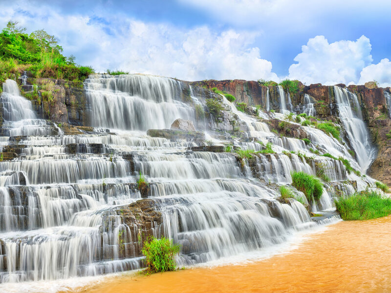 Tiered Waterfall Cascade — Blue, Serene, Afternoon