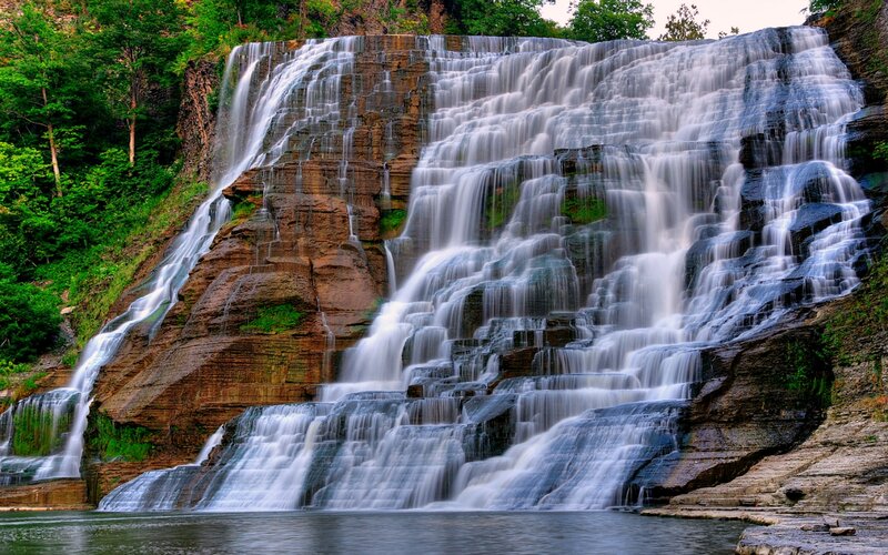 Tiered Waterfall Cascade — Green, Serene, Afternoon