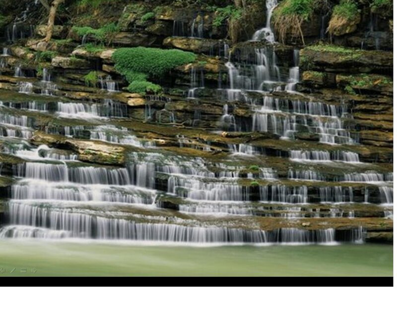 Tiered Waterfall Cascade — Green, Serene, Photograph, Rock, Moss