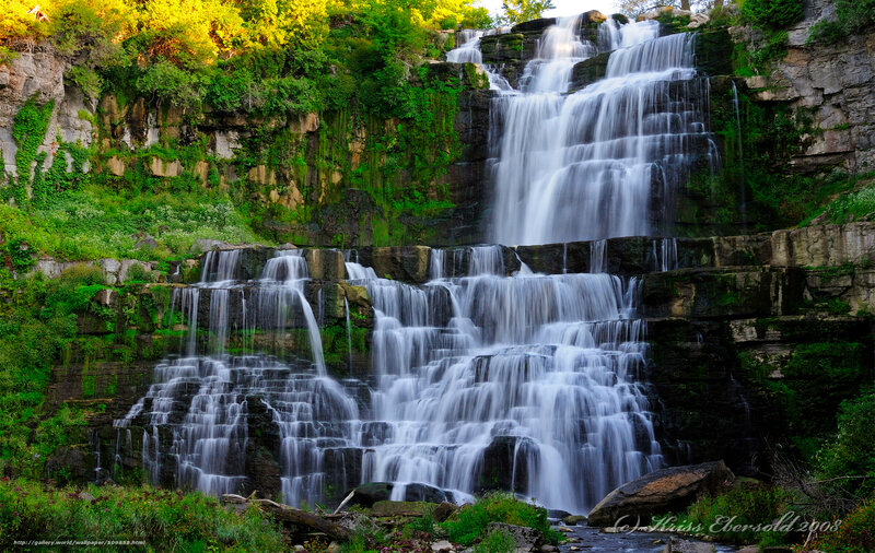Tiered Waterfall — Green, Serene, Autumn