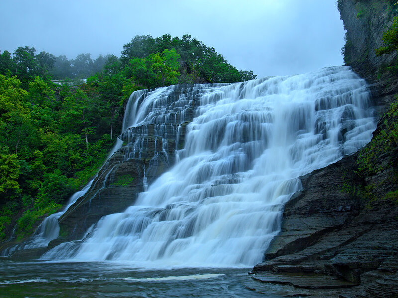 Tiered Waterfall — Green, Serene, Morning